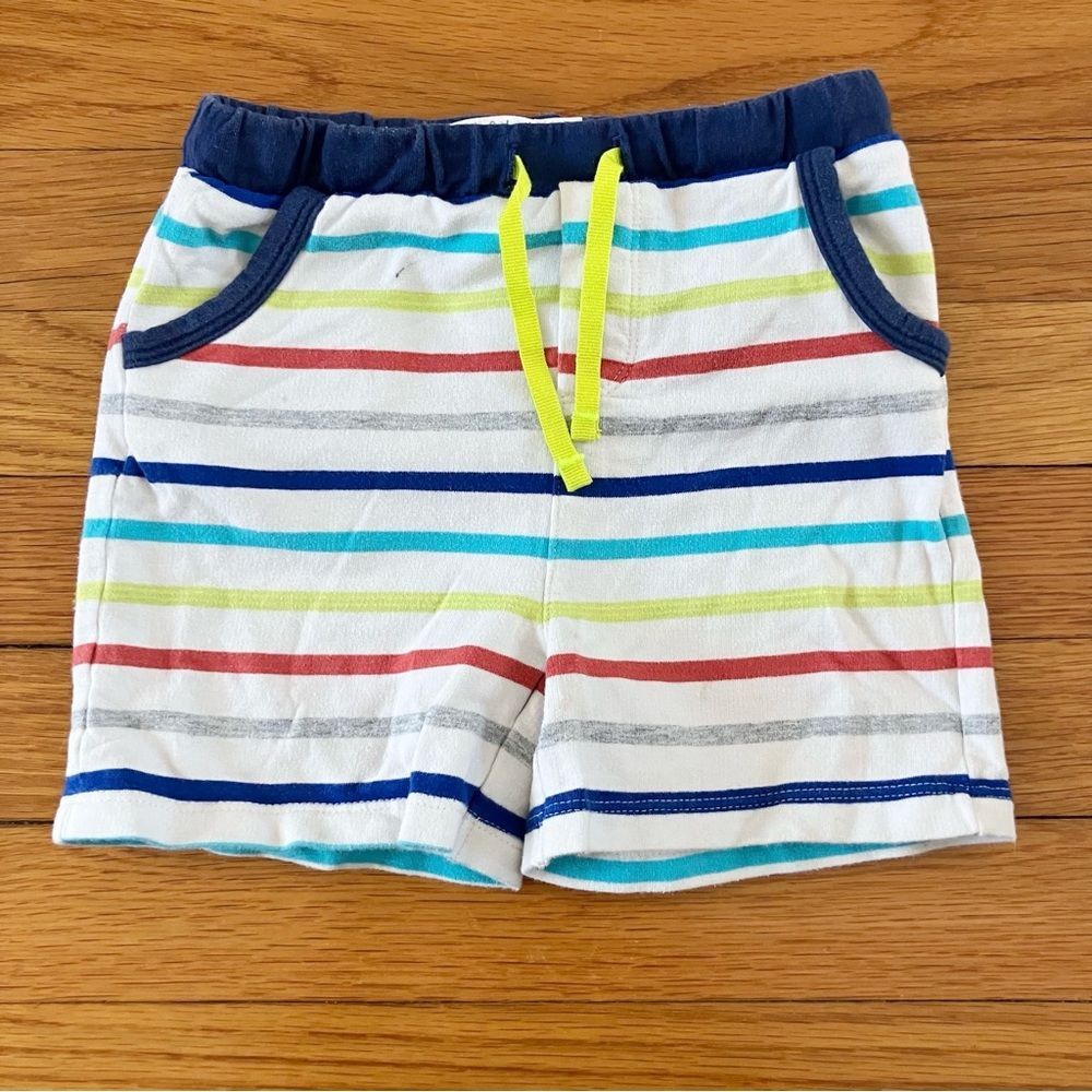 Baby Boden Blue White Multicolor Colorful Stripes Cotton Shorts 18-24